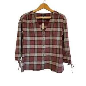 Madewell Morningview plaid tie sleeve shirt button red lightweight Size XS